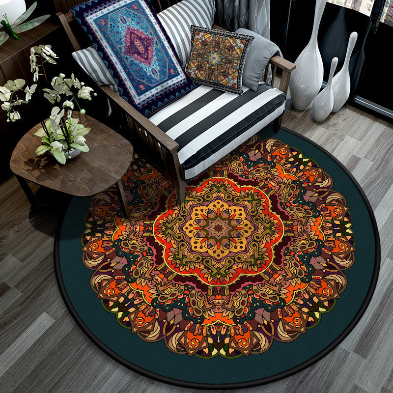 Lisslune | Retro Mandala Indoor Carpet Dark Color Moroccan Rug Polypropylene Non-slip Pet-friendly Washable Carpet for Living Room