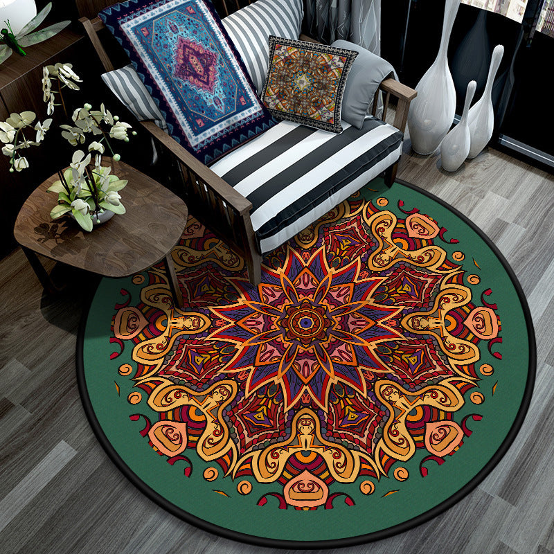 Lisslune | Retro Mandala Indoor Carpet Dark Color Moroccan Rug Polypropylene Non-slip Pet-friendly Washable Carpet for Living Room