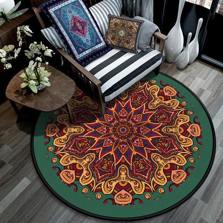 Lisslune | Retro Mandala Indoor Carpet Dark Color Moroccan Rug Polypropylene Non-slip Pet-friendly Washable Carpet for Living Room