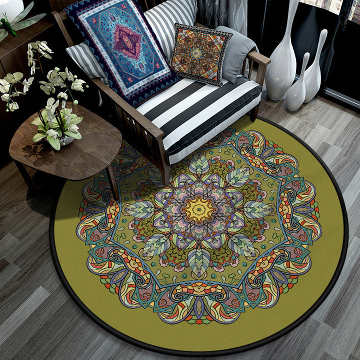 Lisslune | Retro Mandala Indoor Carpet Dark Color Moroccan Rug Polypropylene Non-slip Pet-friendly Washable Carpet for Living Room