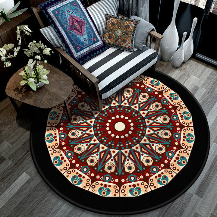 Lisslune | Retro Mandala Indoor Carpet Dark Color Moroccan Rug Polypropylene Non-slip Pet-friendly Washable Carpet for Living Room