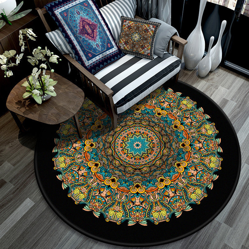 Lisslune | Retro Mandala Indoor Carpet Dark Color Moroccan Rug Polypropylene Non-slip Pet-friendly Washable Carpet for Living Room