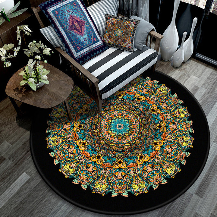 Lisslune | Retro Mandala Indoor Carpet Dark Color Moroccan Rug Polypropylene Non-slip Pet-friendly Washable Carpet for Living Room