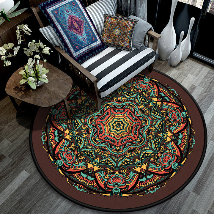 Lisslune | Retro Mandala Indoor Carpet Dark Color Moroccan Rug Polypropylene Non-slip Pet-friendly Washable Carpet for Living Room