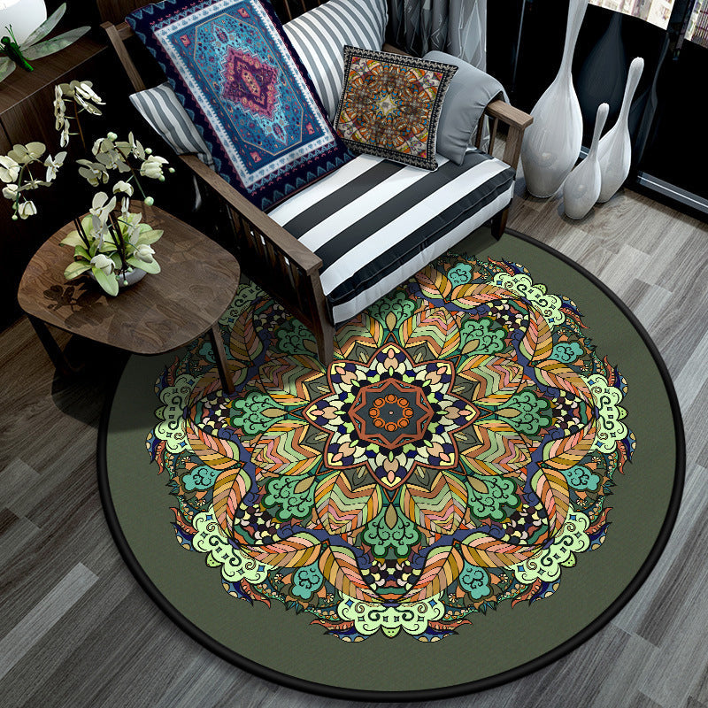 Lisslune | Retro Mandala Indoor Carpet Dark Color Moroccan Rug Polypropylene Non-slip Pet-friendly Washable Carpet for Living Room