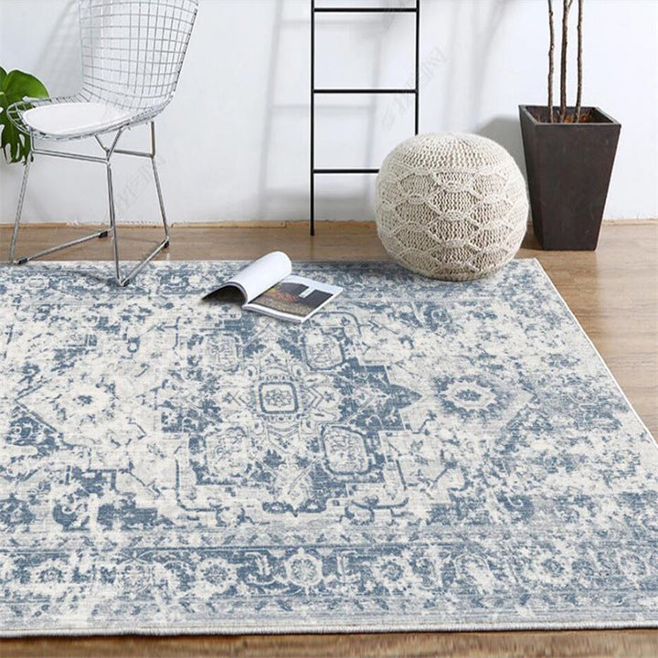 Lisslune | Stonewashed Light Blue Flower Carpet Polyester Moroccan Carpet Non-Slip Back Stain Resistant Machine Washable Carpet for Lounge Area