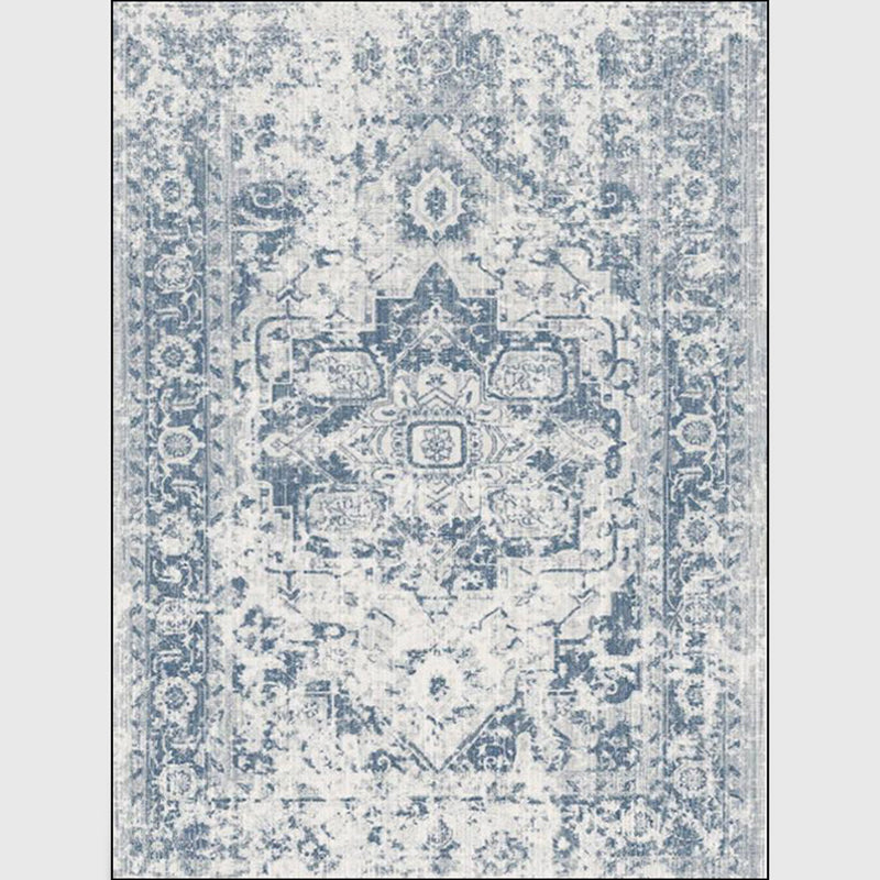 Lisslune | Stonewashed Light Blue Flower Carpet Polyester Moroccan Carpet Non-Slip Back Stain Resistant Machine Washable Carpet for Lounge Area