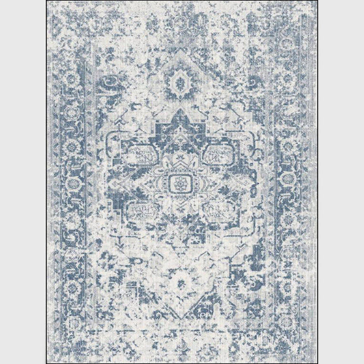 Lisslune | Stonewashed Light Blue Flower Carpet Polyester Moroccan Carpet Non-Slip Back Stain Resistant Machine Washable Carpet for Lounge Area