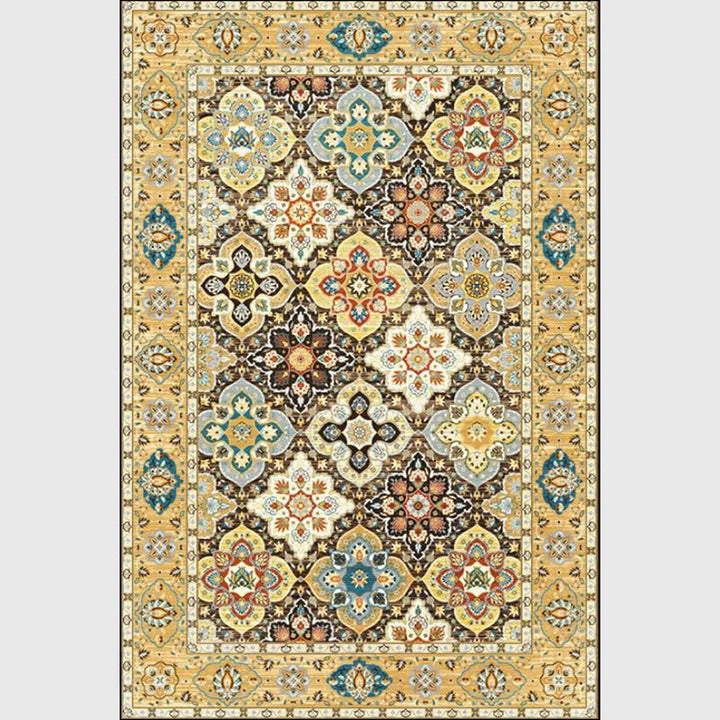 Lisslune | Persian four-leaf pattern carpet gold polypropylene carpet flooring machine washable stain-resistant anti-slip backing carpet for living room