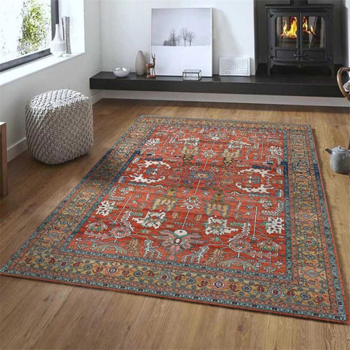Lisslune | Red Persian Style Carpet Synthetic Geometric Area Rug Washable Non-Slip Backing Stain Resistant Carpet for Room