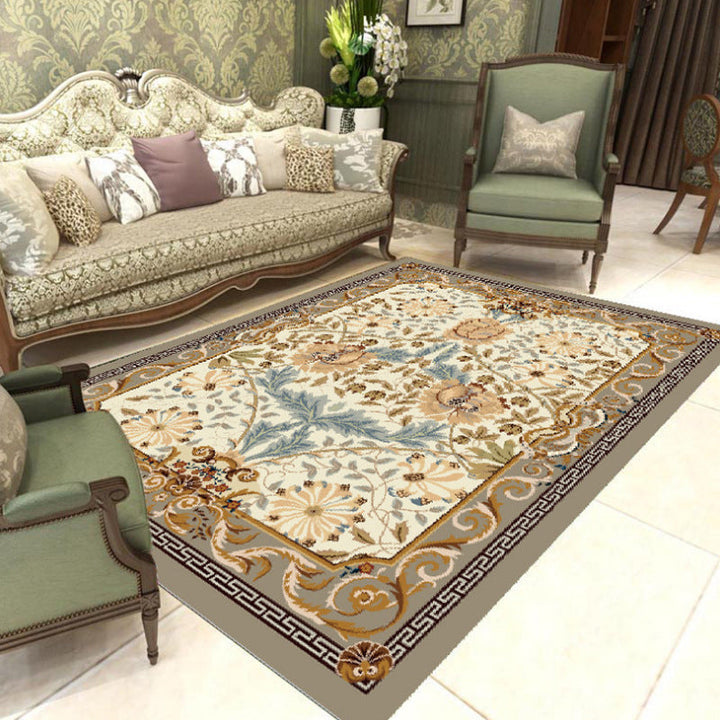Lisslune | Elegant Chinoiserie Rug Multicolor Floral Area Rug Non-Slip Backing Stain-Resistant Pet-Friendly Rug for Living Room