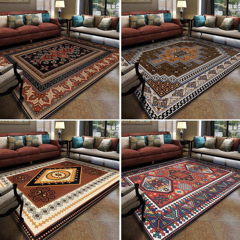 Lisslune | Turkish Meeting Room Carpet Multicolor Symmetrical Tribal Pattern Carpet Polypropylene Non-Slip Stain Resistant Washable Carpet