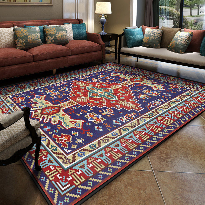 Lisslune | Turkish Meeting Room Carpet Multicolor Symmetrical Tribal Pattern Carpet Polypropylene Non-Slip Stain Resistant Washable Carpet