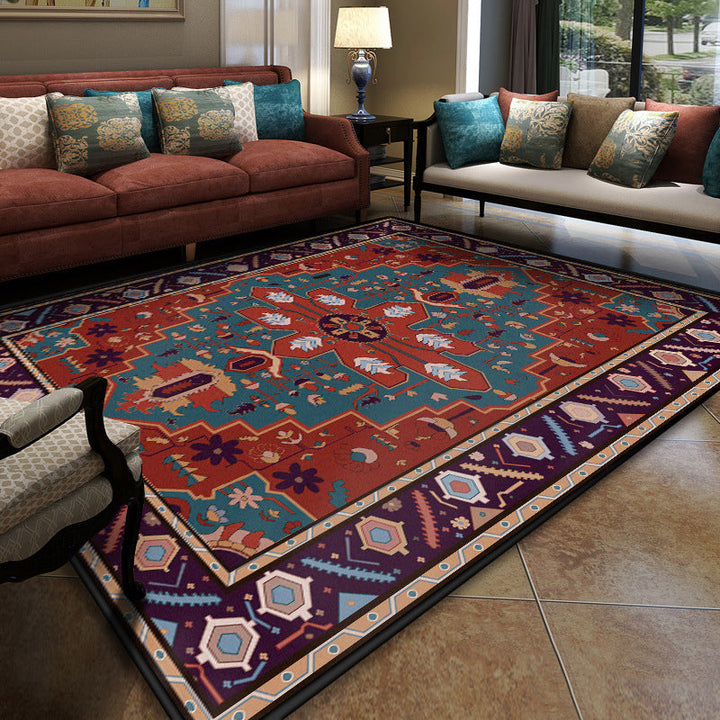Lisslune | Turkish Meeting Room Carpet Multicolor Symmetrical Tribal Pattern Carpet Polypropylene Non-Slip Stain Resistant Washable Carpet