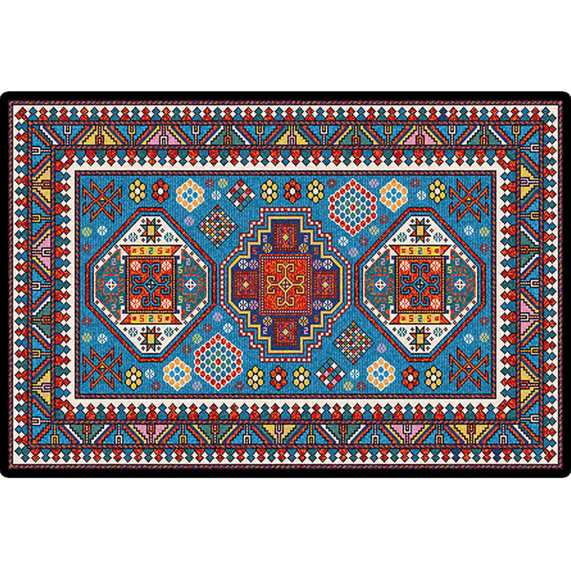 Lisslune | Turkish Meeting Room Carpet Multicolor Symmetrical Tribal Pattern Carpet Polypropylene Non-Slip Stain Resistant Washable Carpet