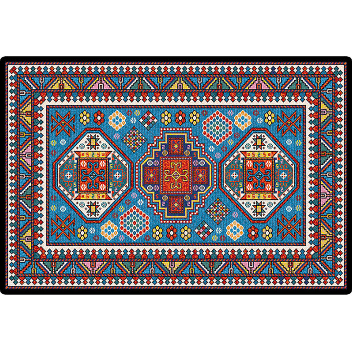 Lisslune | Turkish Meeting Room Carpet Multicolor Symmetrical Tribal Pattern Carpet Polypropylene Non-Slip Stain Resistant Washable Carpet