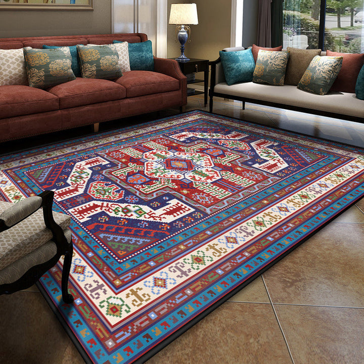 Lisslune | Turkish Meeting Room Carpet Multicolor Symmetrical Tribal Pattern Carpet Polypropylene Non-Slip Stain Resistant Washable Carpet