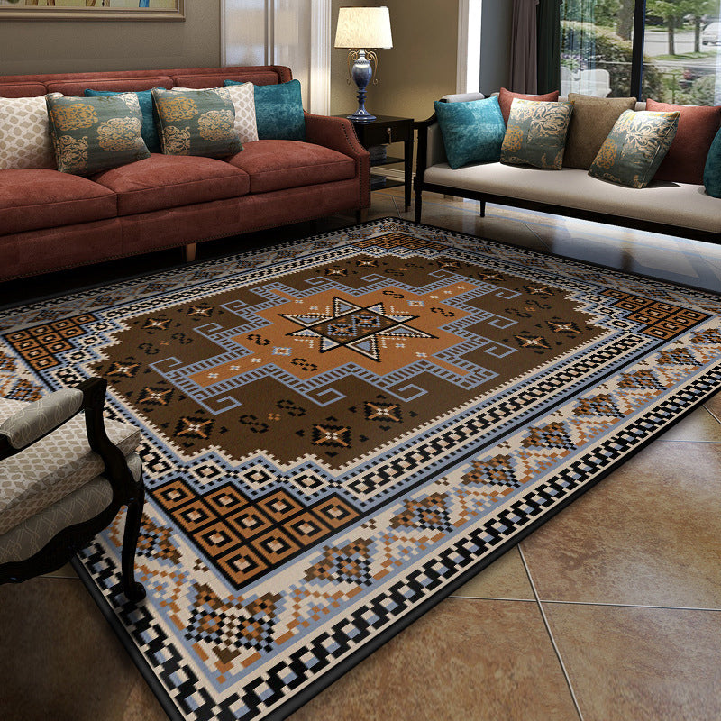 Lisslune | Turkish Meeting Room Carpet Multicolor Symmetrical Tribal Pattern Carpet Polypropylene Non-Slip Stain Resistant Washable Carpet