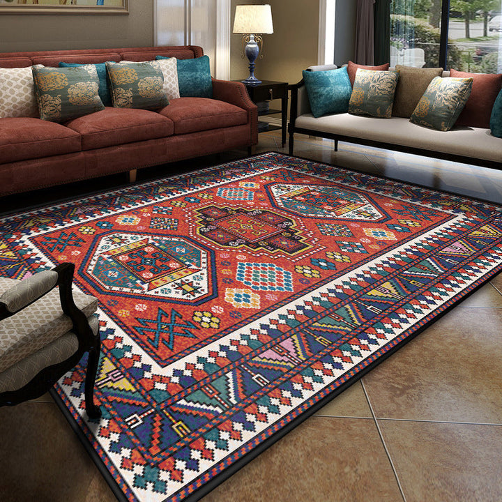 Lisslune | Turkish Meeting Room Carpet Multicolor Symmetrical Tribal Pattern Carpet Polypropylene Non-Slip Stain Resistant Washable Carpet