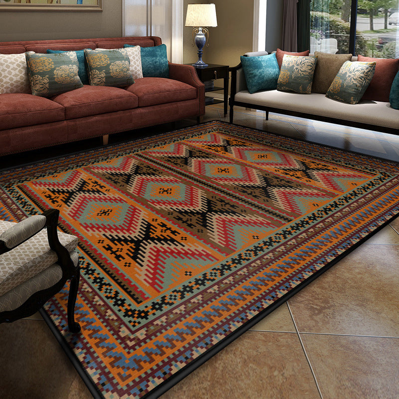 Lisslune | Turkish Meeting Room Carpet Multicolor Symmetrical Tribal Pattern Carpet Polypropylene Non-Slip Stain Resistant Washable Carpet