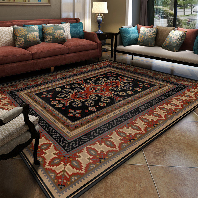 Lisslune | Turkish Meeting Room Carpet Multicolor Symmetrical Tribal Pattern Carpet Polypropylene Non-Slip Stain Resistant Washable Carpet