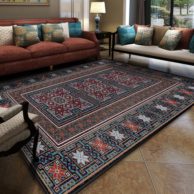 Lisslune | Turkish Meeting Room Carpet Multicolor Symmetrical Tribal Pattern Carpet Polypropylene Non-Slip Stain Resistant Washable Carpet