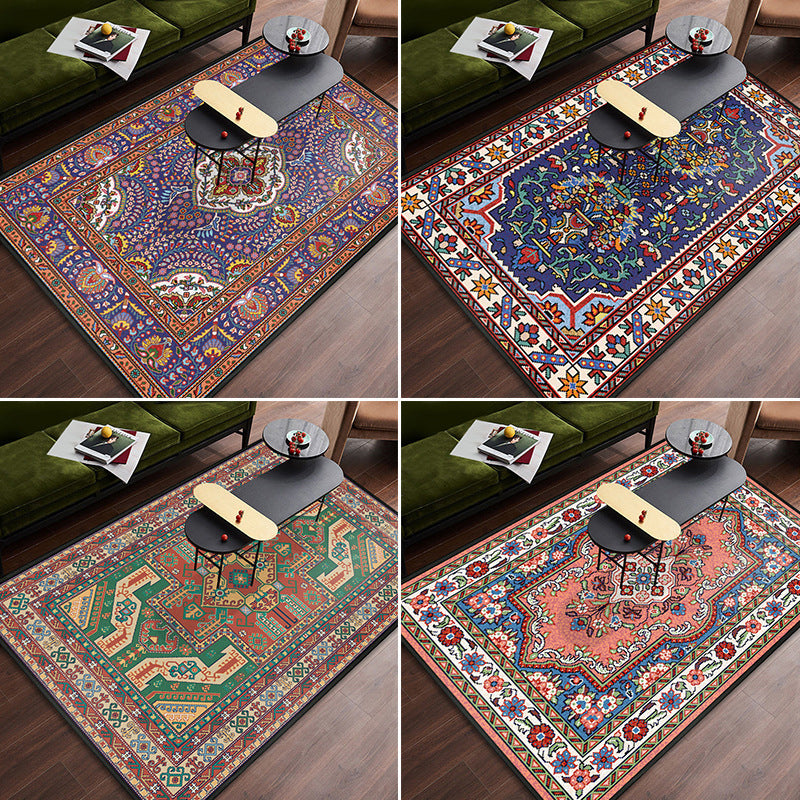 Lisslune | Persian tribal patterned carpet Multicolored polyester carpet Stain-resistant Pet-friendly Non-slip backing Carpet for bedroom