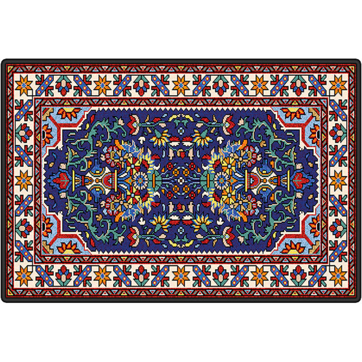 Lisslune | Persian tribal patterned carpet Multicolored polyester carpet Stain-resistant Pet-friendly Non-slip backing Carpet for bedroom