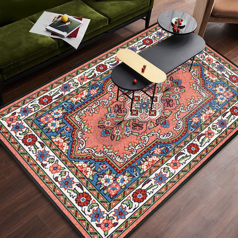 Lisslune | Persian tribal patterned carpet Multicolored polyester carpet Stain-resistant Pet-friendly Non-slip backing Carpet for bedroom