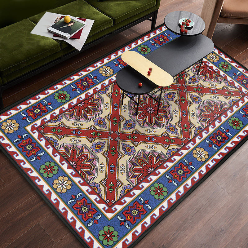 Lisslune | Persian tribal patterned carpet Multicolored polyester carpet Stain-resistant Pet-friendly Non-slip backing Carpet for bedroom