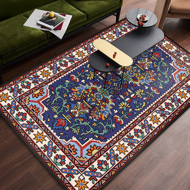 Lisslune | Persian tribal patterned carpet Multicolored polyester carpet Stain-resistant Pet-friendly Non-slip backing Carpet for bedroom