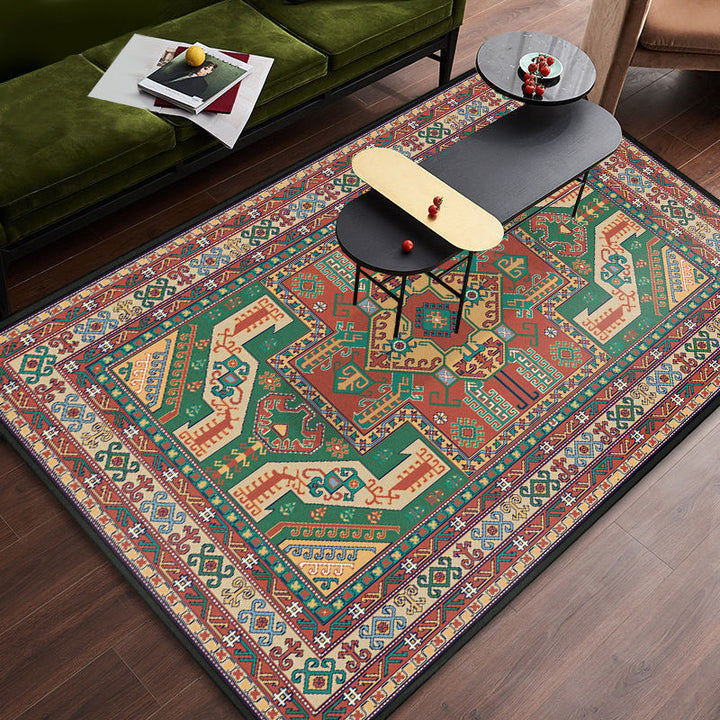 Lisslune | Persian tribal patterned carpet Multicolored polyester carpet Stain-resistant Pet-friendly Non-slip backing Carpet for bedroom