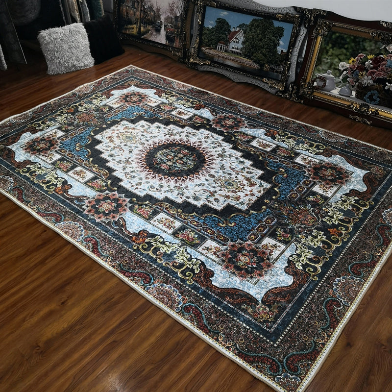 Lisslune | Glam Persian Indoor Dress Multicolored Floral Pattern Dress Non-Slip Back Machine Washable Pet Friendly Carpet for Living Room