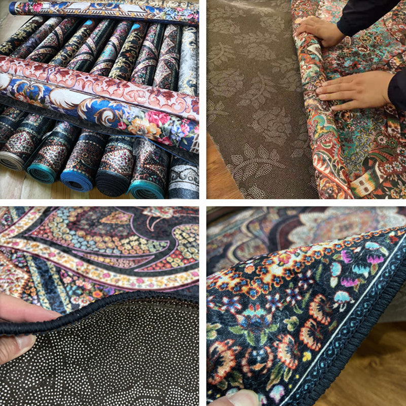 Lisslune | Glam Persian Indoor Dress Multicolored Floral Pattern Dress Non-Slip Back Machine Washable Pet Friendly Carpet for Living Room