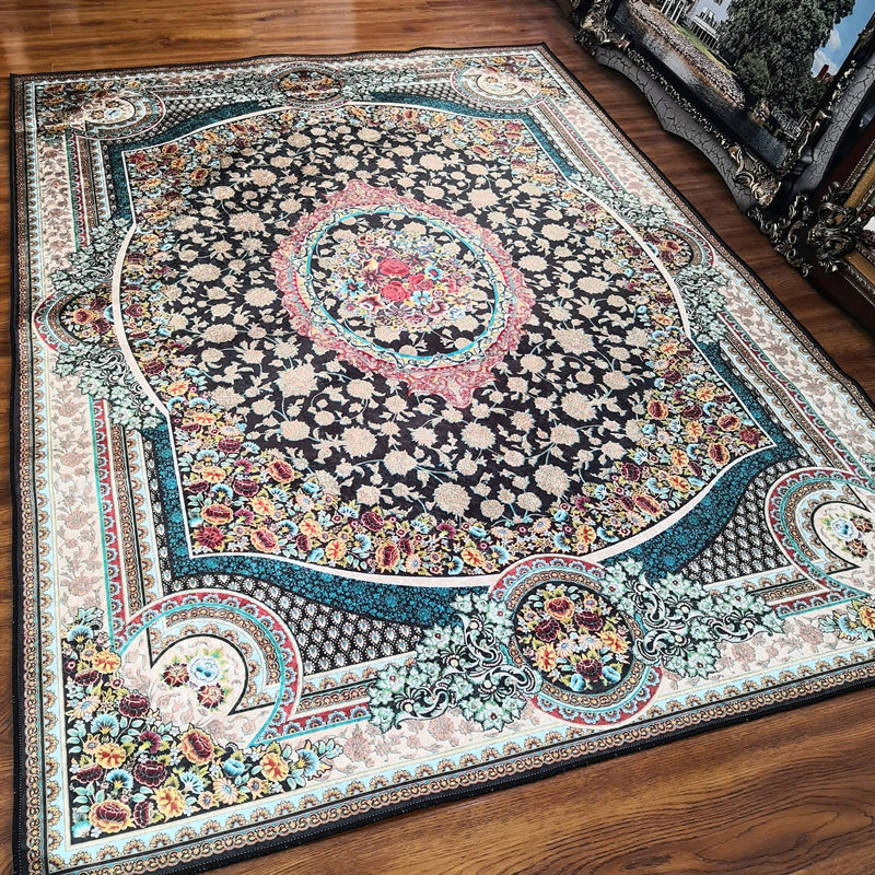 Lisslune | Glam Persian Indoor Dress Multicolored Floral Pattern Dress Non-Slip Back Machine Washable Pet Friendly Carpet for Living Room