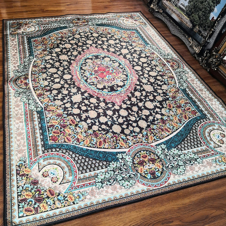 Lisslune | Glam Persian Indoor Dress Multicolored Floral Pattern Dress Non-Slip Back Machine Washable Pet Friendly Carpet for Living Room