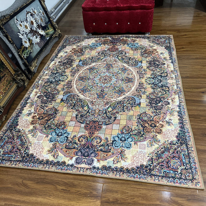 Lisslune | Glam Persian Indoor Dress Multicolored Floral Pattern Dress Non-Slip Back Machine Washable Pet Friendly Carpet for Living Room