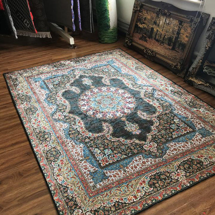 Lisslune | Glam Persian Indoor Dress Multicolored Floral Pattern Dress Non-Slip Back Machine Washable Pet Friendly Carpet for Living Room