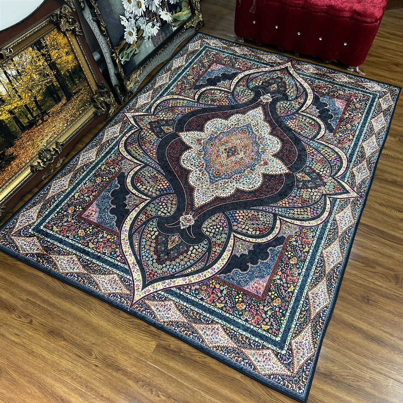 Lisslune | Glam Persian Indoor Dress Multicolored Floral Pattern Dress Non-Slip Back Machine Washable Pet Friendly Carpet for Living Room