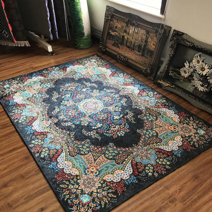 Lisslune | Glam Persian Indoor Dress Multicolored Floral Pattern Dress Non-Slip Back Machine Washable Pet Friendly Carpet for Living Room