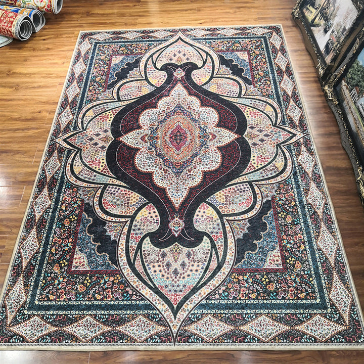 Lisslune | Glam Persian Indoor Dress Multicolored Floral Pattern Dress Non-Slip Back Machine Washable Pet Friendly Carpet for Living Room