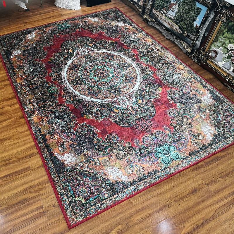 Lisslune | Glam Persian Indoor Dress Multicolored Floral Pattern Dress Non-Slip Back Machine Washable Pet Friendly Carpet for Living Room