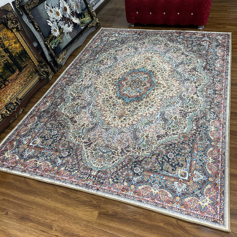 Lisslune | Glam Persian Indoor Dress Multicolored Floral Pattern Dress Non-Slip Back Machine Washable Pet Friendly Carpet for Living Room