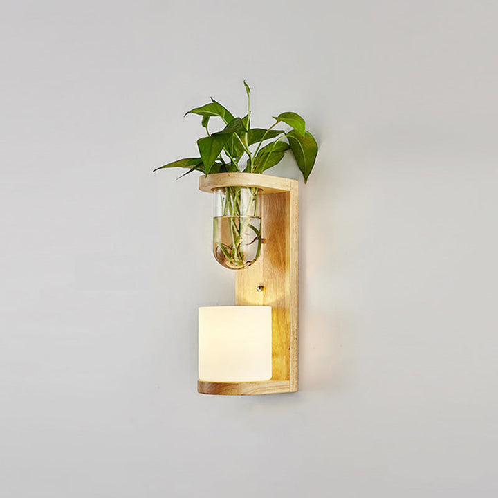Lisslune | White Glass Geometric Wall Lighting Modern 1 Head Wood Wall Lamp for Nightstand