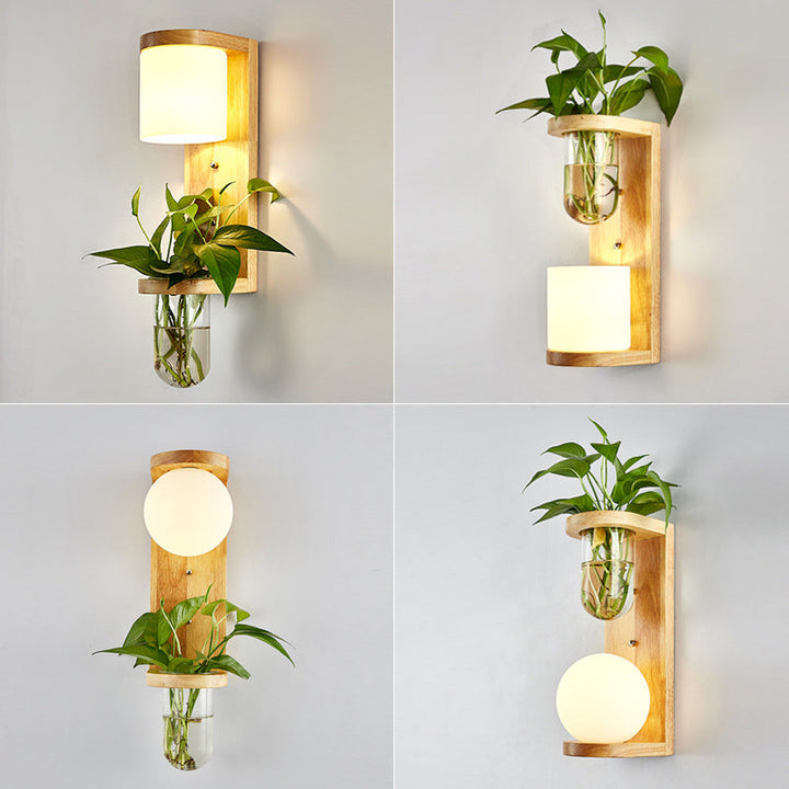 Lisslune | White Glass Geometric Wall Lighting Modern 1 Head Wood Wall Lamp for Nightstand