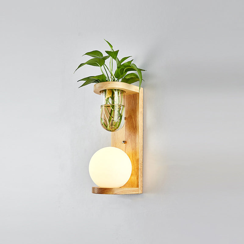 Lisslune | White Glass Geometric Wall Lighting Modern 1 Head Wood Wall Lamp for Nightstand