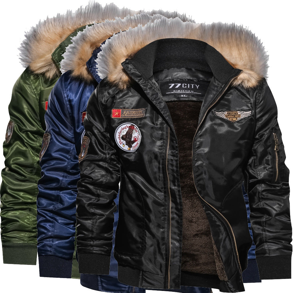 Men's Fashion Bomber Jacket with Removable Synthetic Fur Collar Lisslune