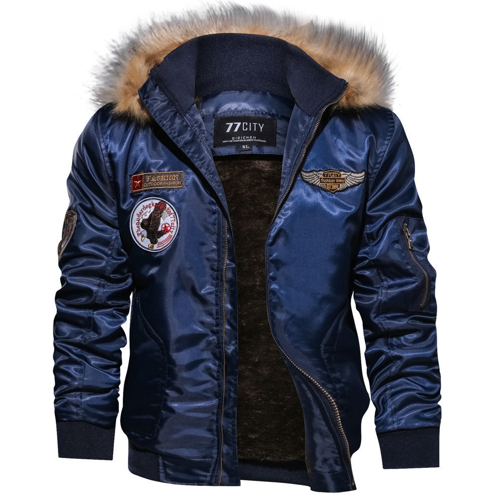 Men's Fashion Bomber Jacket with Removable Synthetic Fur Collar Lisslune