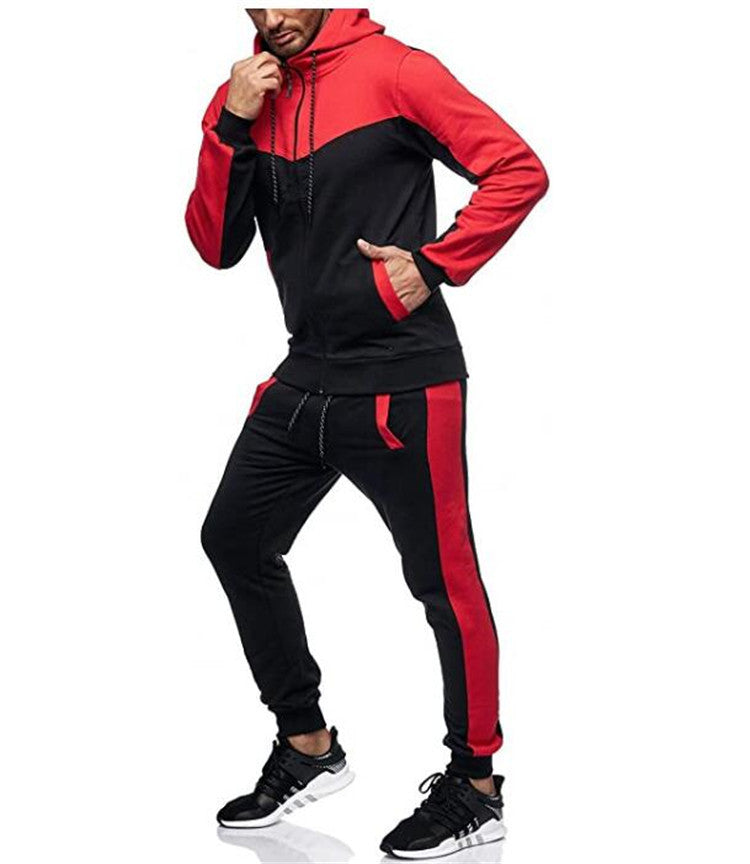 Men's sporty tracksuit set with hood and stylish contrast seams Lisslune