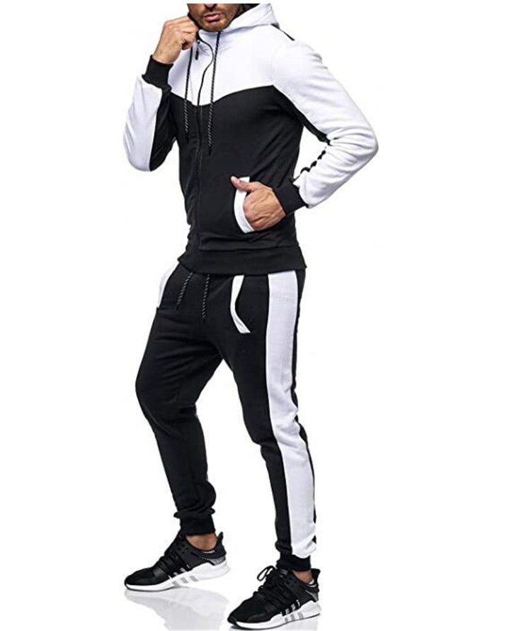 Men's sporty tracksuit set with hood and stylish contrast seams Lisslune